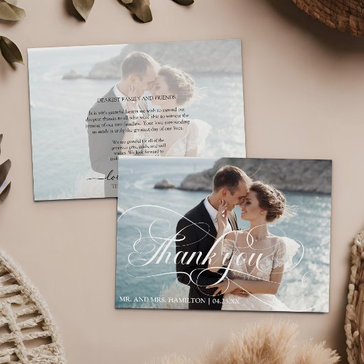 Invitation Photo Calligraphy Script Wedding Thank You Card