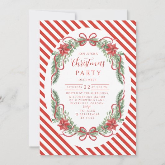 Invitation Photo Candy Cane Botanical Wreath Christmas (Devant)
