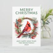 Invitation Photo Cardinal Wreath Green Holiday Card (Debout devant)