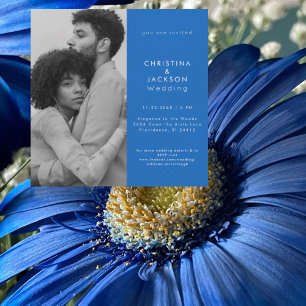 Invitation Photo Carré Mariage Bleu Saphir