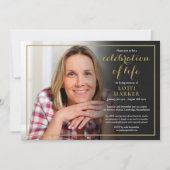 Invitation Photo Célébration De La Vie Funéraire Gold Script (Devant)