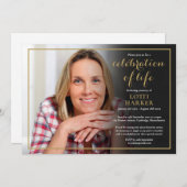 Invitation Photo Célébration De La Vie Funéraire Gold Script (Devant / Derrière)