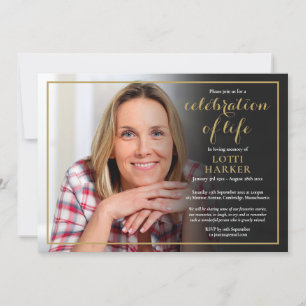 Invitation Photo Célébration De La Vie Funéraire Gold Script