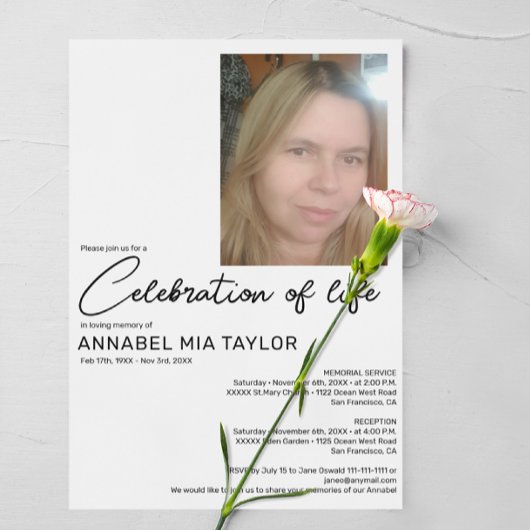 Invitation Photo Célébration de la vie Mémorial funéraire