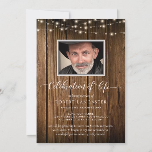 Invitation Photo Celebration of Life, Rusti Funeral Invitatio (Devant)