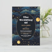 Invitation Photo Celestial Midnight Blue Stars Moon Mariage (Debout devant)