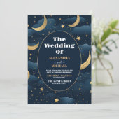 Invitation Photo Celestial Midnight Blue Stars Moon Mariage (Debout devant)