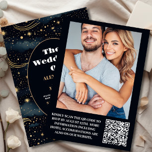 Invitation Photo Celestial Midnight Blue Stars Moon Mariage