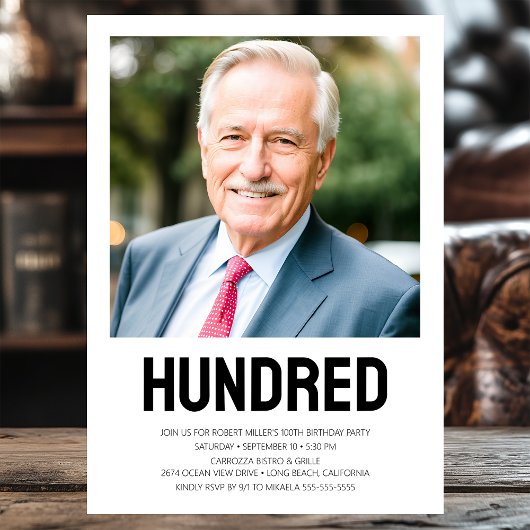 Invitation Photo CENT moderne 100e fête d'anniversaire