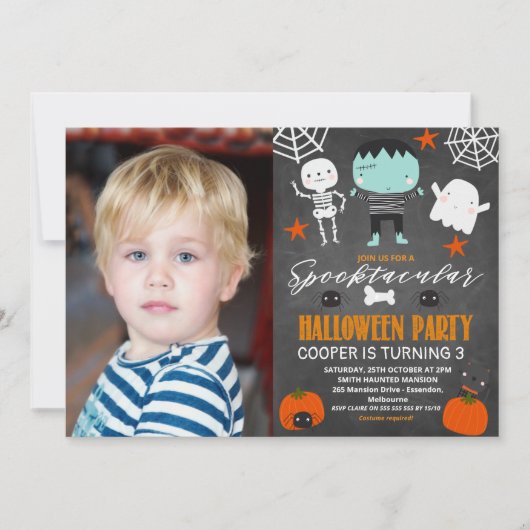 Invitation Photo Chalkboard Fête d'Halloween Anniversaire (Devant)
