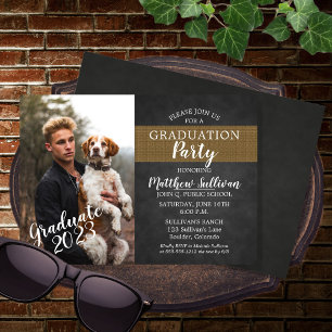 Invitation Photo Charbon robuste   Burlap Graduation Party