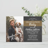 Invitation Photo Charbon robuste | Burlap Graduation Party (Debout devant)