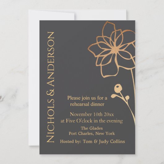Invitation Photo Charcoal & Gold QR Code Mariage (Devant)