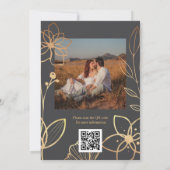 Invitation Photo Charcoal & Gold QR Code Mariage (Dos)