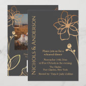Invitation Photo Charcoal & Gold QR Code Mariage (Devant / Derrière)