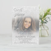 Invitation Photo charmant argent glitzer ombre (Debout devant)