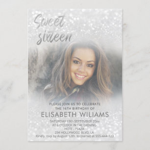 Invitation Photo charmant argent glitzer ombre