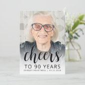 Invitation Photo Cheers Black Script 90th Birthday Party (Debout devant)