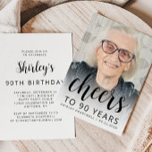 Invitation Photo Cheers Black Script 90th Birthday Party