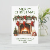 Invitation Photo Cheminée Stockage Green Holiday Card (Debout devant)