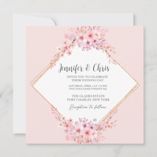 Invitation Photo Cherry Blossom QR Code Mariage (Devant)