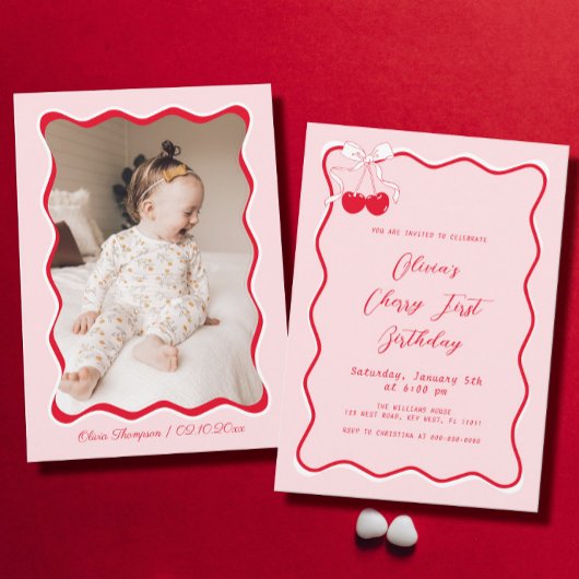 Invitation Photo Cherry fête d'anniversaire