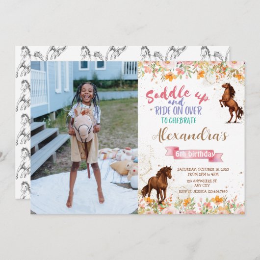 Invitation Photo cheval d'anniversaire (Devant / Derrière)