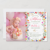 Invitation Photo chic boho fleurs sauvages éclatantes 1er ann (Devant)