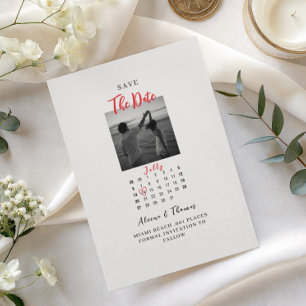 Invitation Photo chic calendrier noir et blanc save the date
