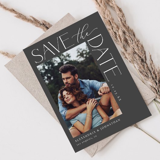 Invitation Photo chic design mod Enregistrer la date 2 gris f