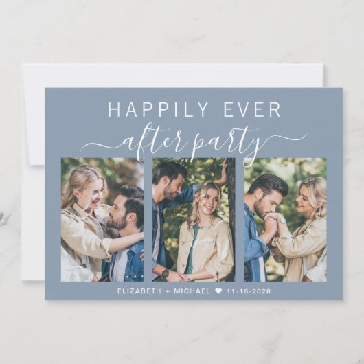 Invitation Photo Chic Dusty Blue Wedding Réception (Devant)