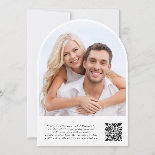Invitation Photo Chic QR Code Arch Mariage Réception (Dos)