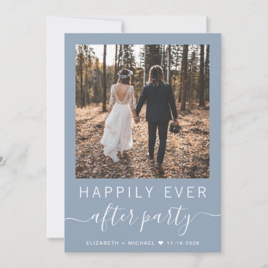 Invitation Photo Chic QR Code Dusty Blue Wedding Réception (Devant)