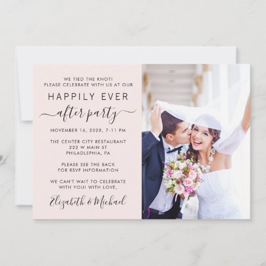 Invitation Photo Chic QR Code Mariage Rose Réception (Devant)