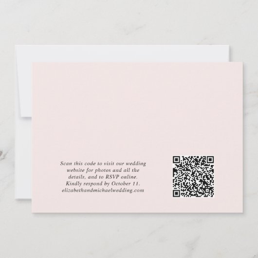 Invitation Photo Chic QR Code Mariage Rose Réception (Dos)