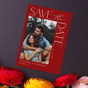 Invitation Photo chic stylish Mod Enregistrer la date 2 Rouge