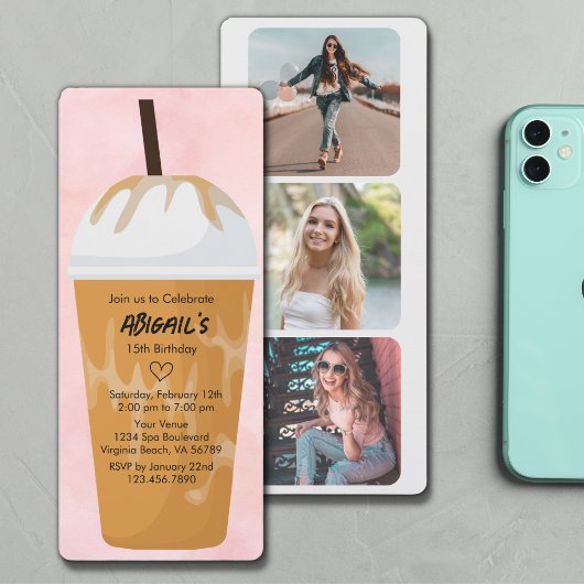 Invitation Photo Chic Tendance Blush Pink Iced Café Anniversa