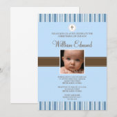 Invitation photo Christening Blue Stripe - Garçon (Devant / Derrière)
