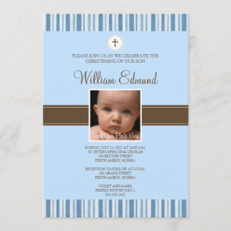 Invitation photo Christening Blue Stripe - Garçon