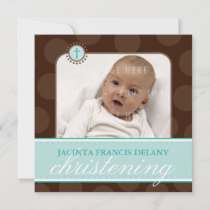 Invitation PHOTO CHRISTENING INVITATIONS: polkadot 5SQ