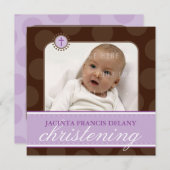 Invitation PHOTO CHRISTENING INVITES : polkadot 7SQ (Devant / Derrière)