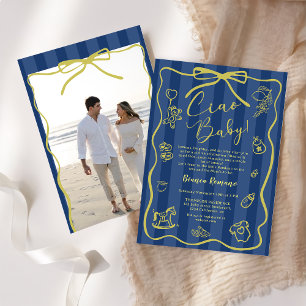 Invitation Photo Ciao Bébé Thème Italien Rayures Bleues