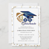 Invitation Photo Classic Graduation Cap Blue Gold Football (Devant)