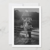 Invitation Photo classique code QR noir et blanc RSVP mariage (Devant)
