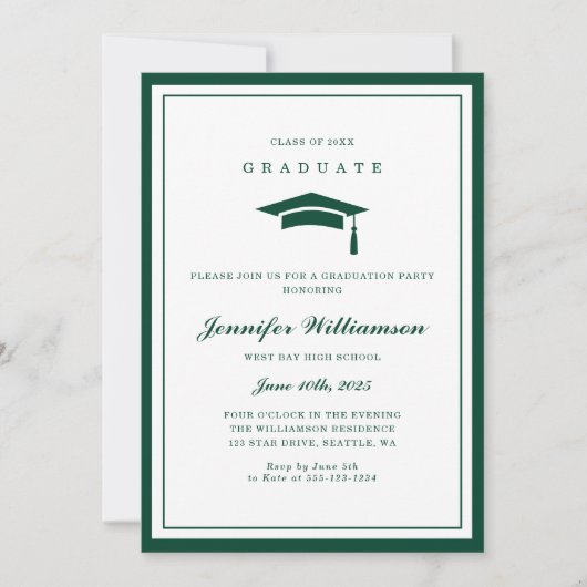 Invitation Photo classique de Graduation de Script Vert & Bla (Devant)