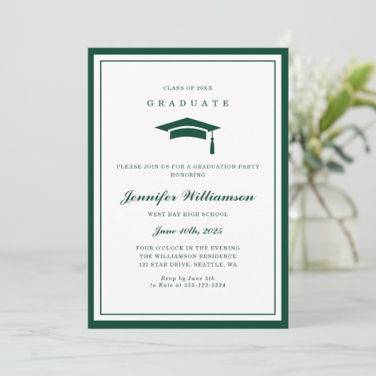 Invitation Photo classique de Graduation de Script Vert & Bla (Debout devant)