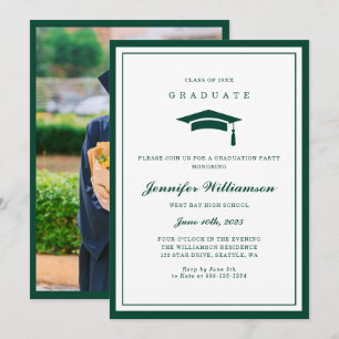 Invitation Photo classique de Graduation de Script Vert & Bla