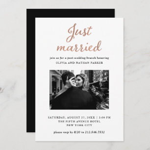 Invitation Photo classique   Faux Rose Gold vient de se marie
