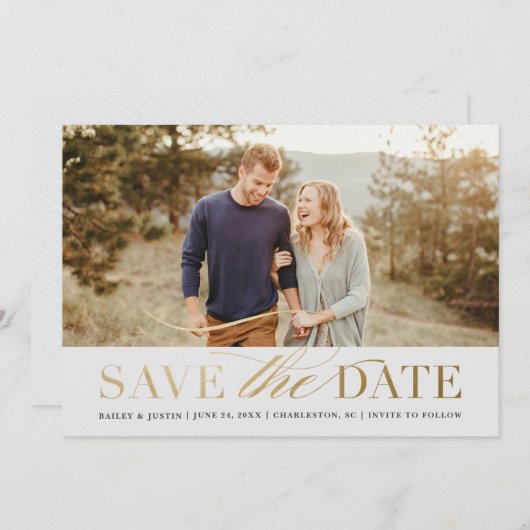 Invitation Photo classique Gold Enregistrer la date (Devant / Derrière)