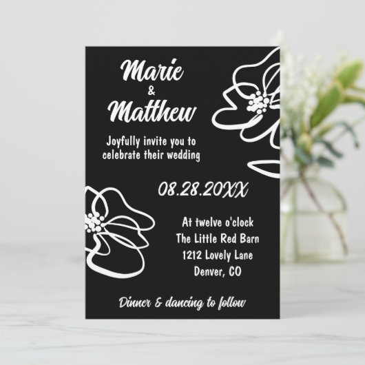 Invitation Photo Classique Gothique Noir Floral Mariage croqu (Debout devant)